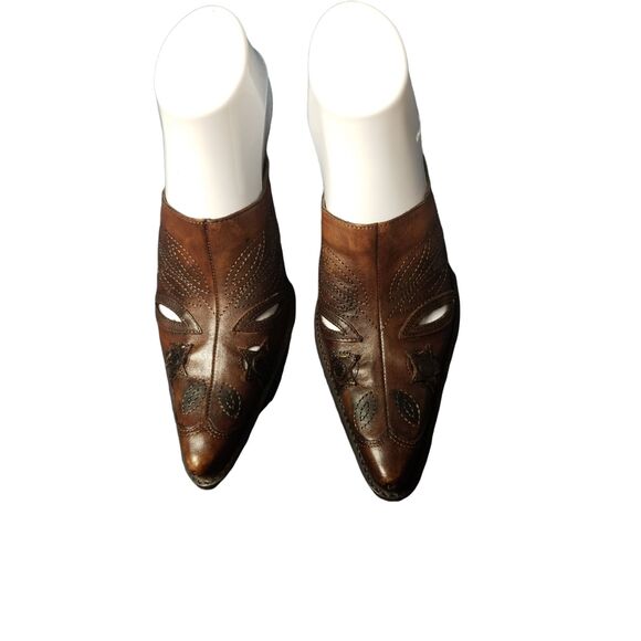 Carlos by Carlos Santana Brown Leather Round-up Mules Western Size 7 1/2 - Picture 4 of 4